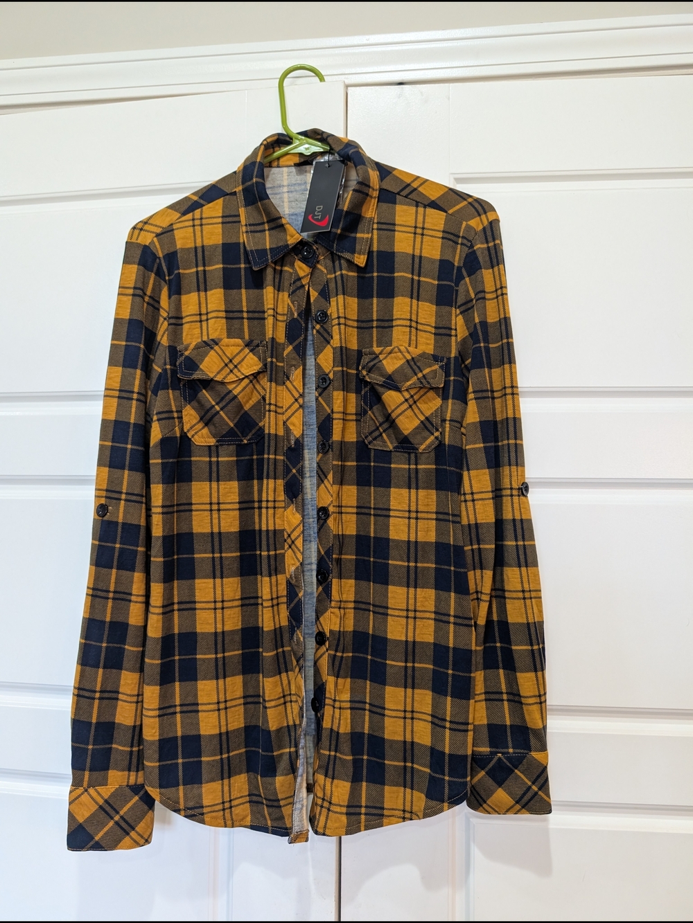 Mustard Plaid Flannel Button Down Shirt | Size L | NWT